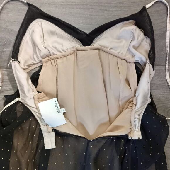 Phillip Lim Shortie Nightie Chemise SZ M Black Polka Dot Silk Crepe Sheer Lined - Picture 8 of 10